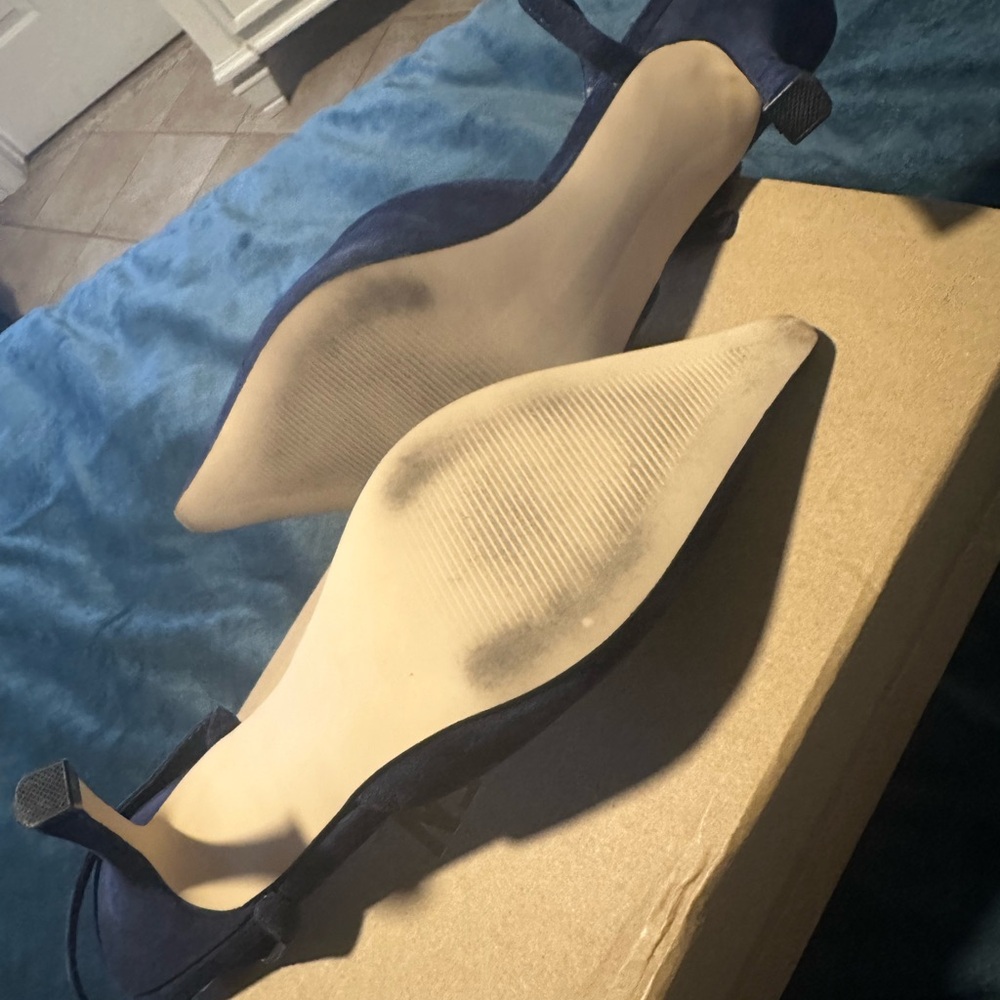 Steve Madden Navy Suede Pointed Slingback Heels with Ankle Strap - Picture 2 of 2